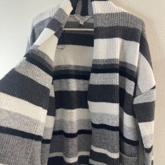 Time and True TM Oversized Striped Cardigan Sweater Open Front Longline Knit - Picture 3 of 16